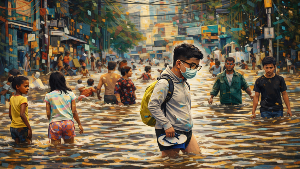 Jakarta flooding a man and public