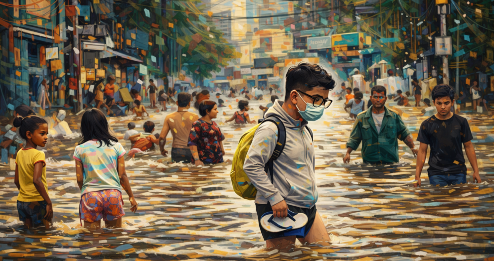 Jakarta flooding a man and public